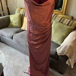 AZAZIE Marzia Amethyst Sheath Cowl Pleated Stretch Satin Dress Bridesmaid A14